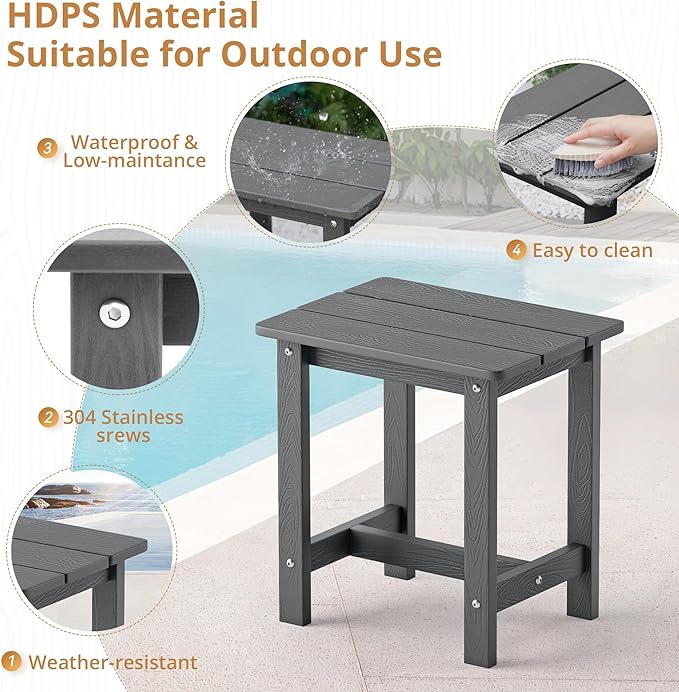 LUE BONA Outdoor Side Table Set of 2, HDPS Small Outdoor Table, Adirondack Side - Image 6