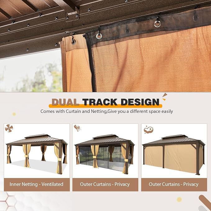 EROMMY 12'x18' Hardtop Gazebo, Galvanized Steel Double Roof Metal Gazebos - Image 7