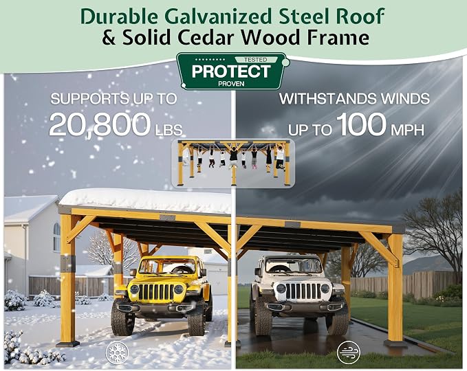 Jocisland 20x20x9.2 FT Cedar Wood Carport - Image 4