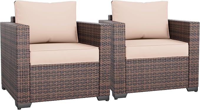 Amopatio Wicker Outdoor Sofa Single Armrest Chair 2 Pack, High Back Waterproof by Amopatio