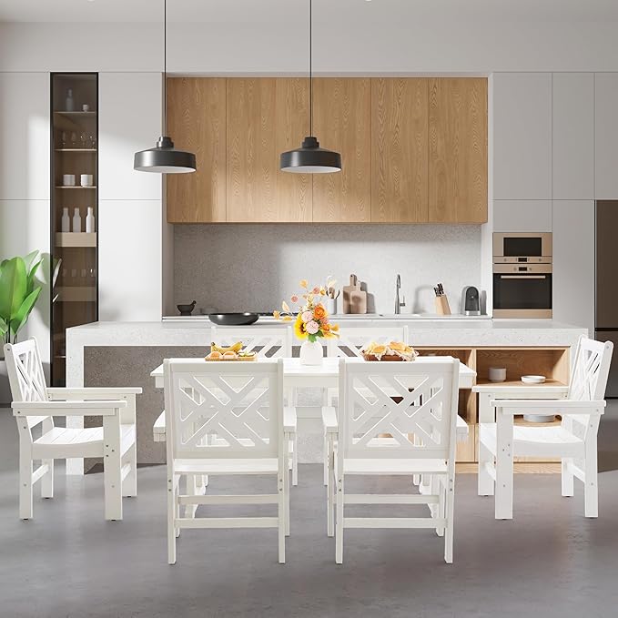 HDPE Dining Table Set for 6, 7-Piece Outdoor Table and Chairs Include 6 Dining - Image 6