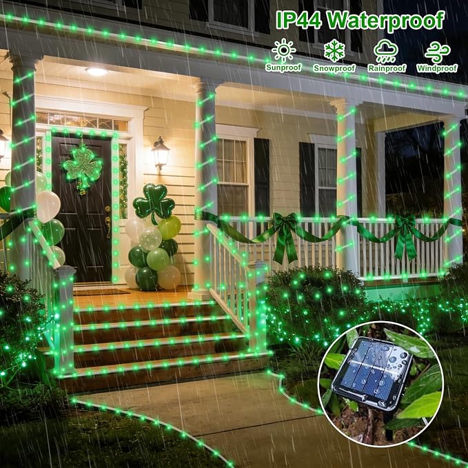 QITONG 2 Pack Green St Patricks Day Lights, Each 33ft 100 LED Solar Rope Lights - Image 5