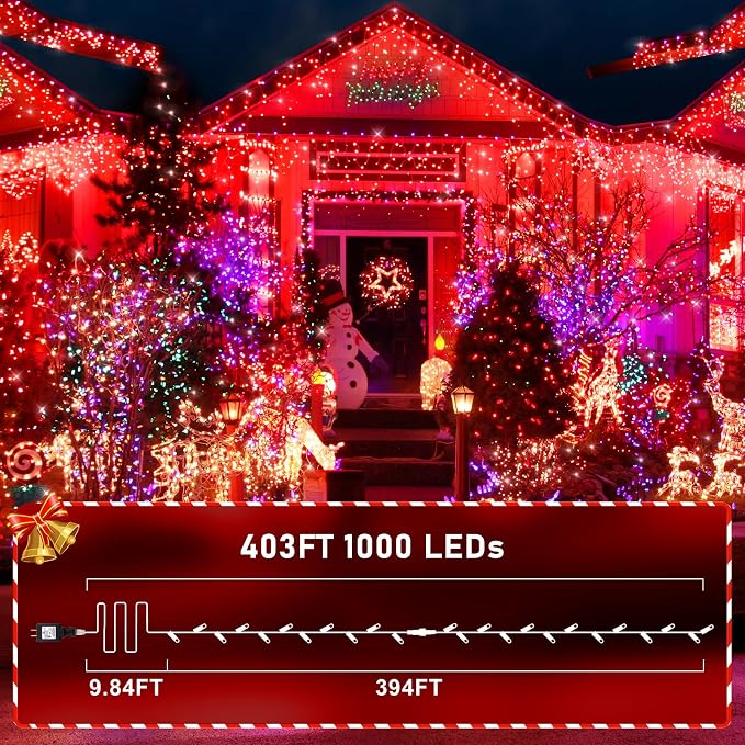 KNONEW 403ft 1000 LED String Lights Outdoor Christmas Lights 8 Modes & Timer - Image 7