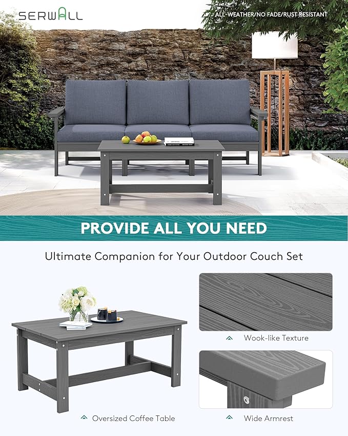 SERWALL HDPE Patio Sofa Set, 4-piece Sectional Outdoor Furniture Set, All - Image 5