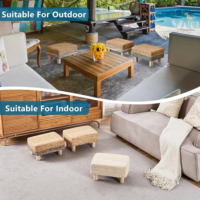 Wimarsbon Natural Seagrass Footstool Ottoman Rectangular Footrest Pouf Ottomans - Image 6