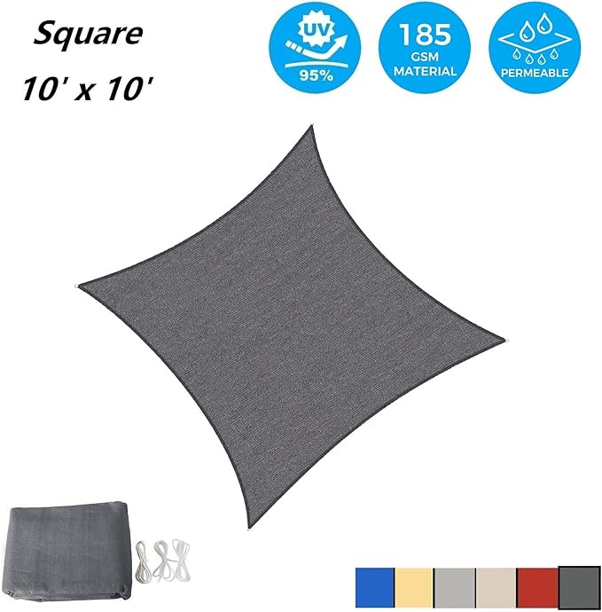 AsterOutdoor Sun Shade Sail Rectangle 10' x 10' UV Block Canopy - Image 2