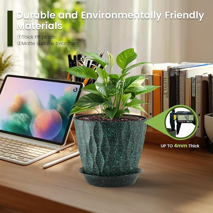 7 inch Plant Pots for Indoor Outdoor Plants, 5 Pack Thick Flower Pots - Image 4