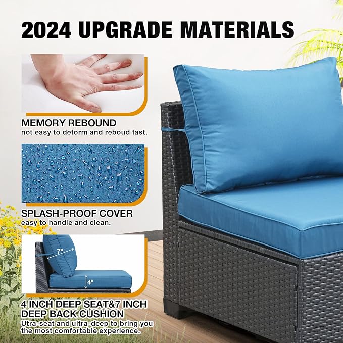 6 Pieces Patio Furniture Set All-Weather Outdoor Wicker Sectional Conversation - Image 6