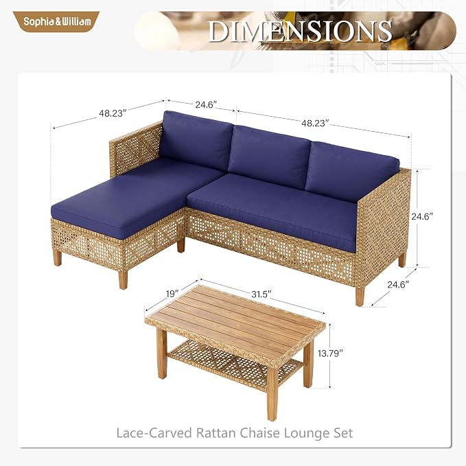 Sophia and William Boho Wicker Patio Furniture Set, Outdoor Rattan Sectional - Image 6