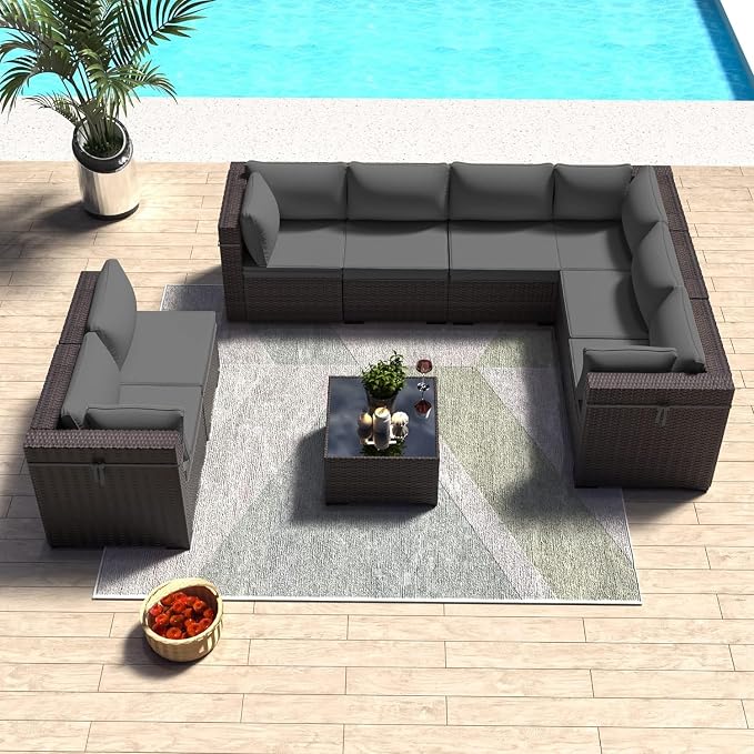 Outdoor Patio Furniture Set, 9 Pieces Outdoor Sectional Furniture Patio Set - Image 9