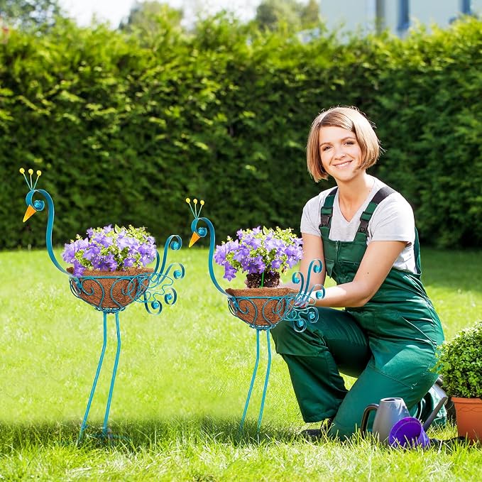 Set of 2 Blue Peacock Outdoor Planters - Image 7