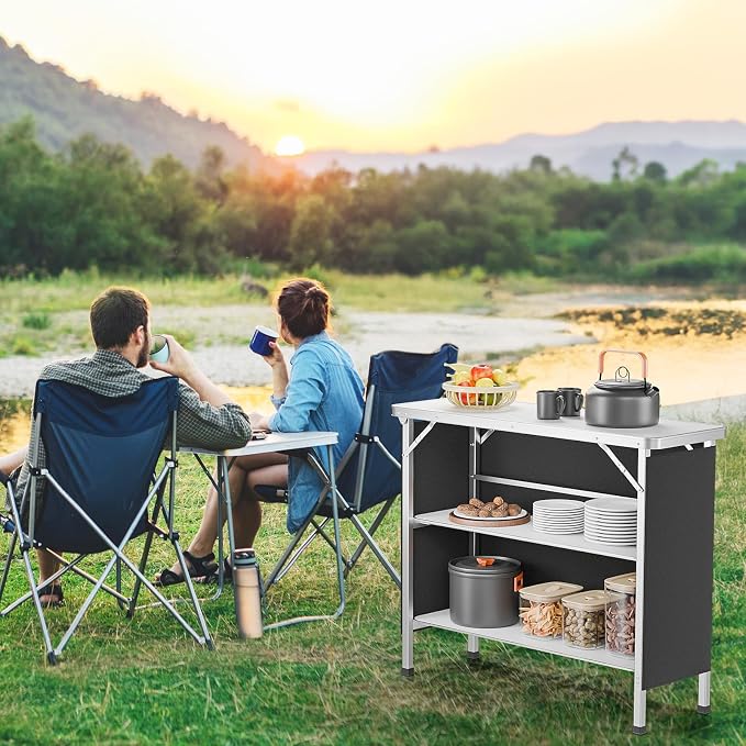 VINGLI Portable Bar Table, 3-Tier Shelves, Mobile Bar Table - Image 8