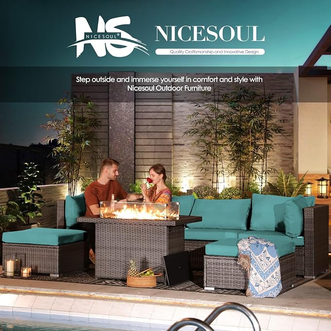 NICESOUL 20 Piece Extra Large Patio Furniture Set w/Fire Pit Table & Chaise - Image 9