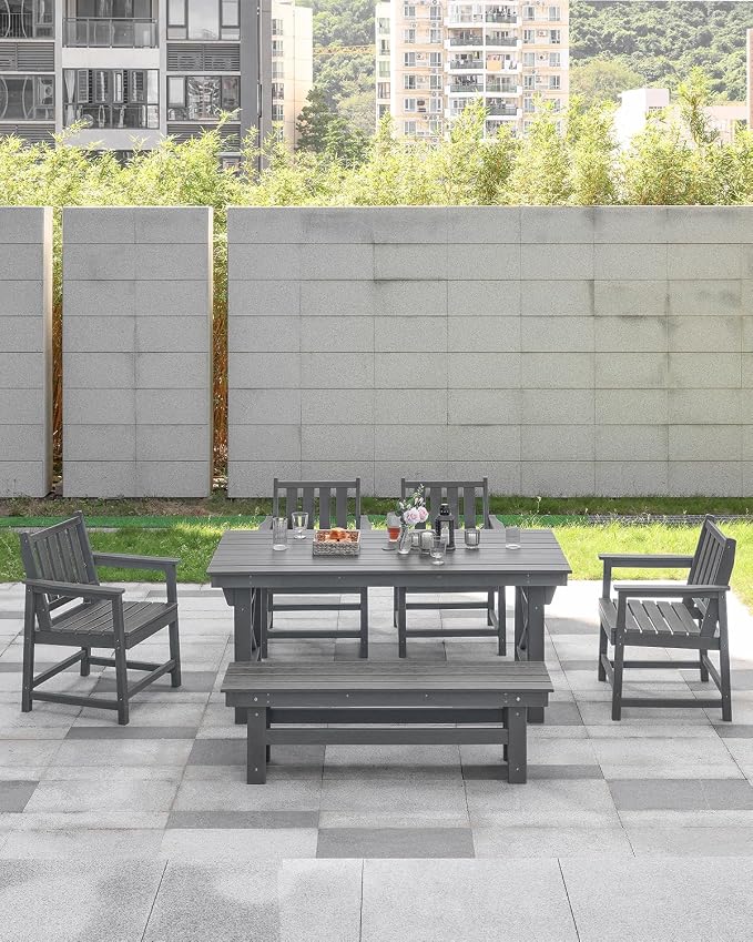 HDPE Outdoor Dining Set of 6, Patio Dining Table Set - Image 2