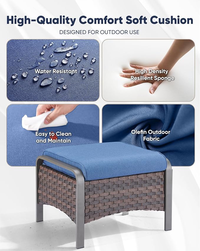 HUMMUH 2 Pieces Outdoor Wicker Ottomans-Outdoor Patio Ottoman - Image 7