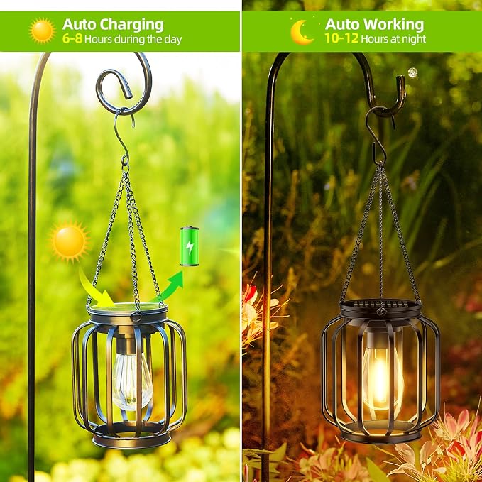 Solar Hanging Lanterns Outdoor Waterproof: 4 Pack Metal Solar-Powered Lights - Image 3