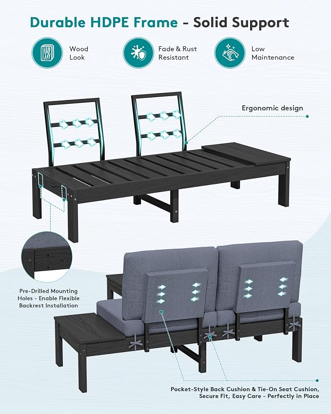SERWALL HDPE Outdoor Furniture Set, 2 Seats Outdoor Sectional - Image 4