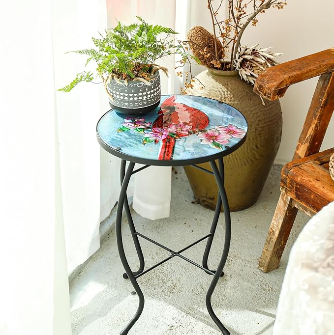 VCUTEKA Patio Side Table Outdoor Accent Table Bistro Coffee Table Plant End - Image 2