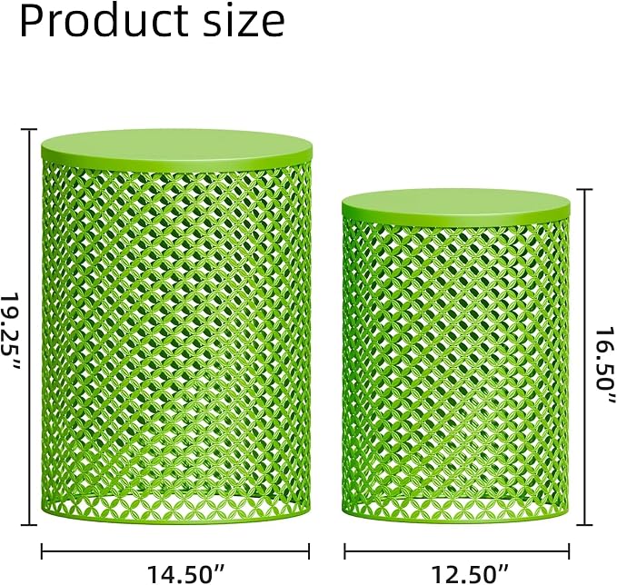 FONTOI Outdoor Side Table Set of 2, Round Patio Accent Table, Metal Frame End - Image 2