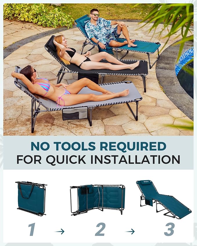 KingCamp Oversized Tanning Chair, Extra-Wide Padded Folding Chase Lounge Chairs - Image 9