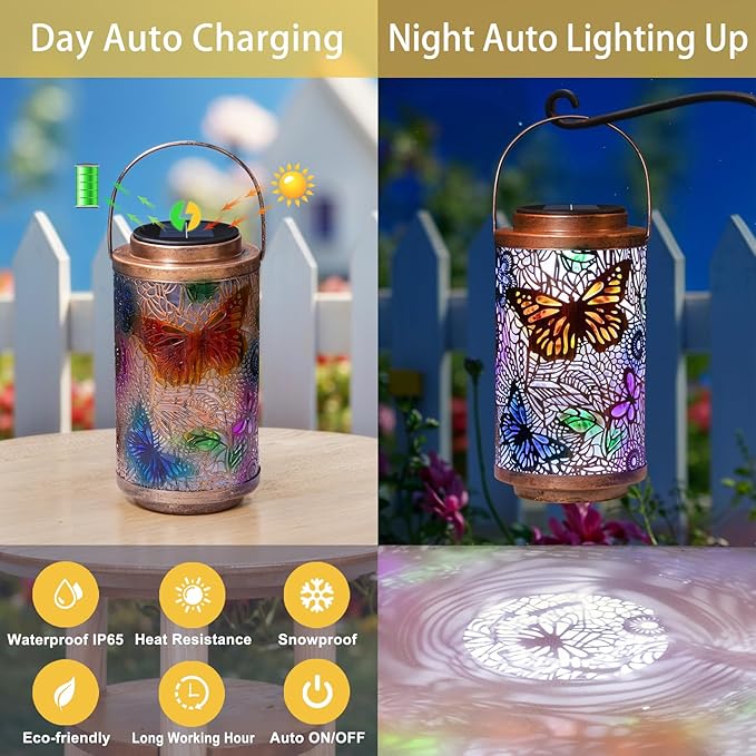 2Pack Solar Outdoor Lanterns Waterproof Butterfly Garden Gifts - Image 5