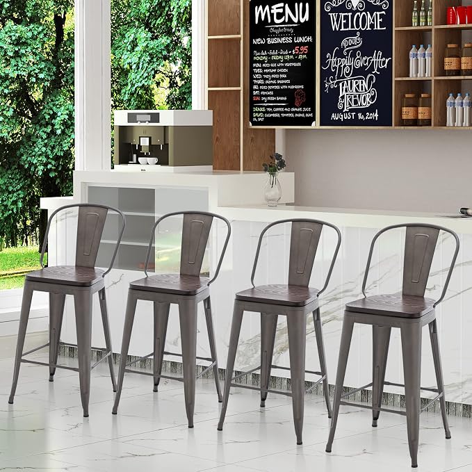 Aklaus Metal Bar Stools Set of 4, 24 inch Barstools Counter Height Bar Stools - Image 8