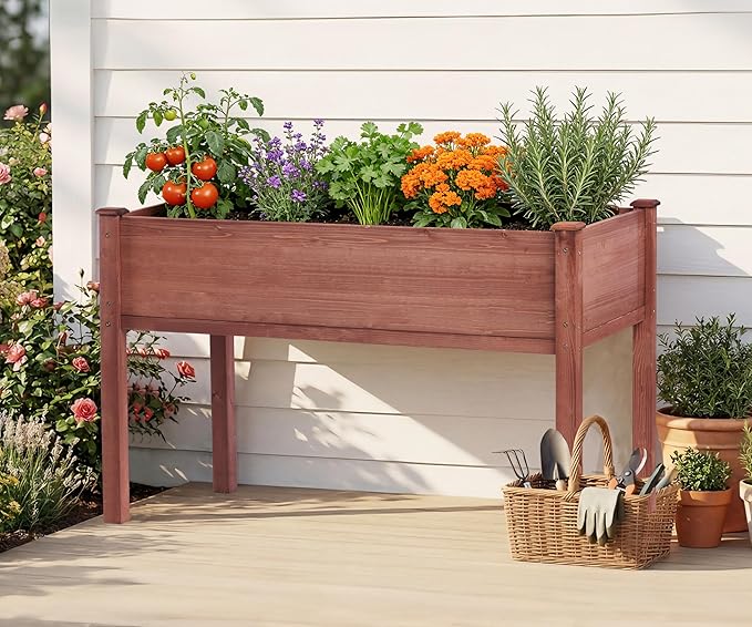 Raised Garden Bed with Legs, Outdoor Wood Elevated Planter Box, Thick Legs - Image 2