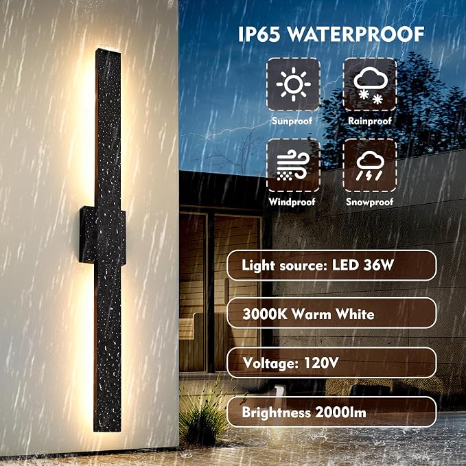 40.1inch Long Outdoor Modern LED Wall Light, Waterproof IP65 Warm White Led - Image 3