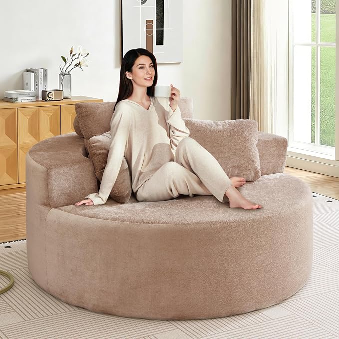 Antetek Oversized Round Chaise Longue Chair Indoor, Modern 55-inch Upholstered by Antetek