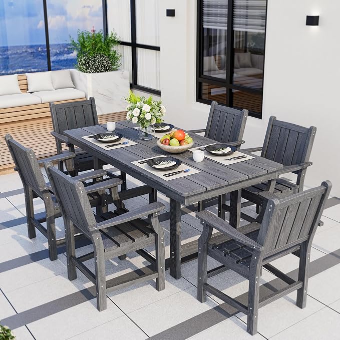 Pamapic 7 PCS Outdoor Dining Set, Spacious HDPE Outdoor Table and Chairs - Image 7