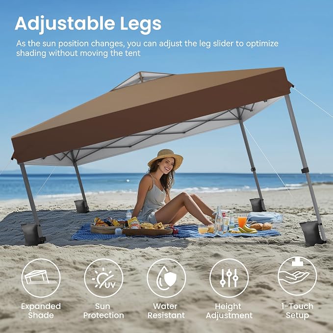 PHI VILLA 10x10ft 1-Person Setup Pop Up Canopy Tent Instant Portable Shelter w/ - Image 9