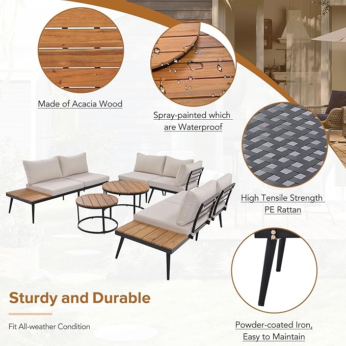 LUMISOL 6 Piece Patio Furniture Set, Outdoor Sectional Sofa Set - Image 6