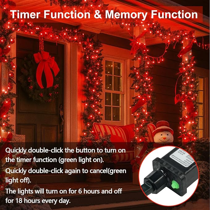 Connectable 200 LED String Lights Indoor Outdoor, 66FT Red Christmas Lights - Image 5