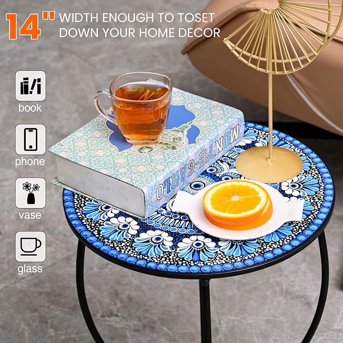 Metal Outdoor Side Table, Weather Resistant Patio Accent Table Plant Stand - Image 3