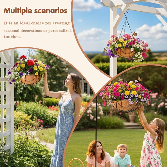 12 inch Metal Hanging Baskets for Plants Outdoor 4 Pack Round Metal Wire - Image 7