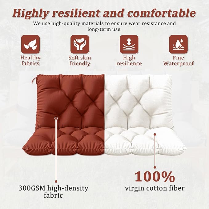 Porch Swing Cushion with Backrest 2-3 Seater Outdoor Bench Cushions Waterproof - Image 4