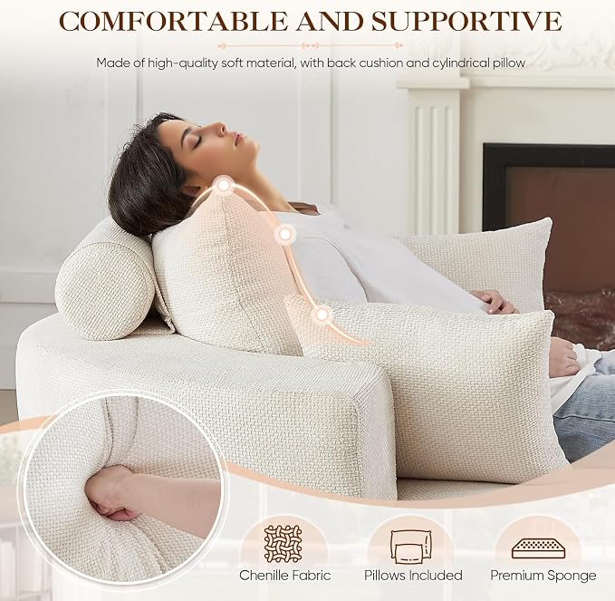 Antetek Oversized Round Chaise Longue Chair Indoor, Modern 55-inch Upholstered - Image 4