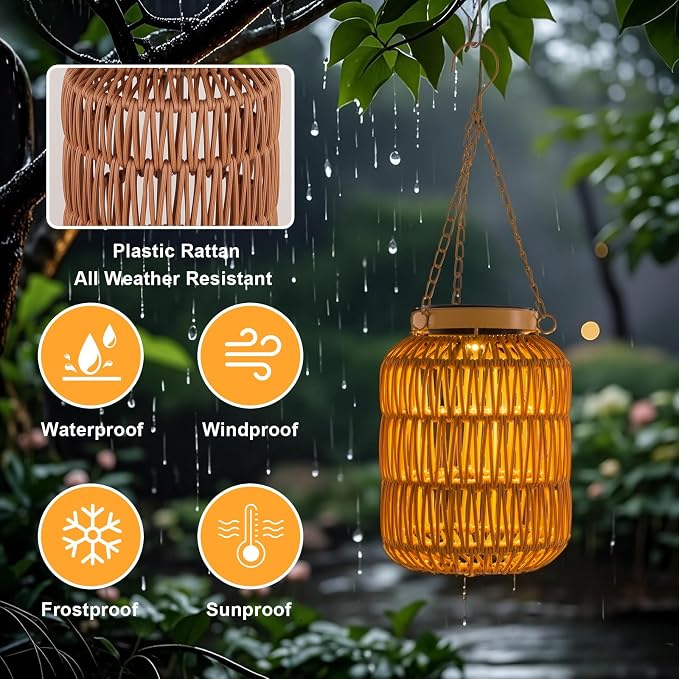 Solar Outdoor Lanterns Waterproof, Hanging Rattan Lantern Lights - Image 4