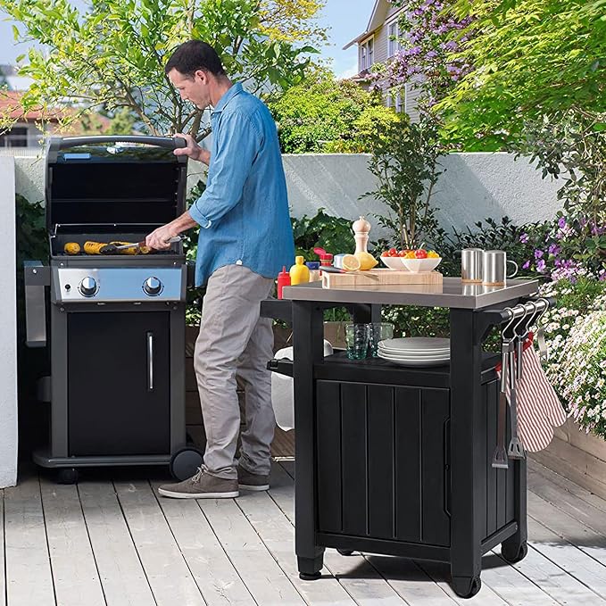 Keter Unity Small 40 Gallon Grill Prep Table and Storage Cart, Portable Serving - Image 5