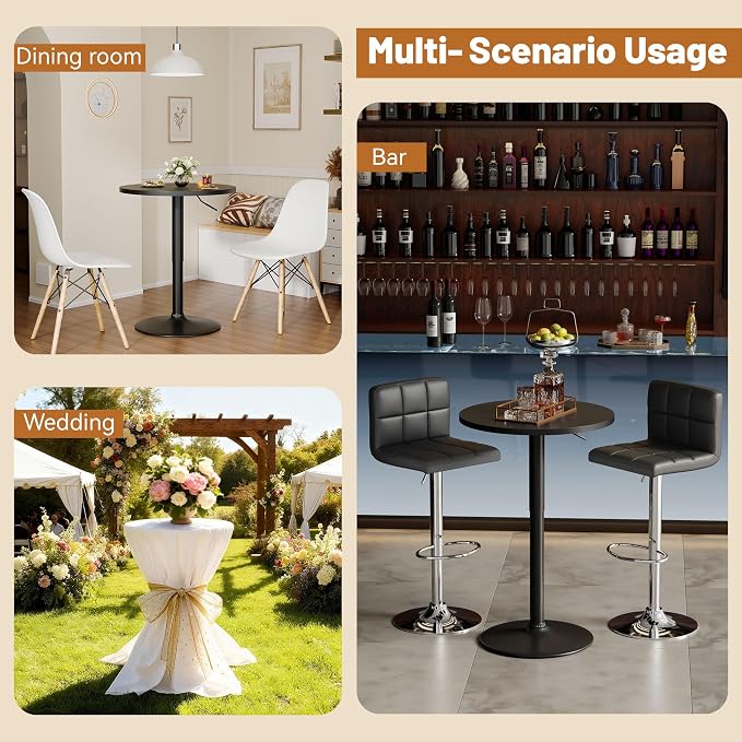 Flamaker Round Bistro Pub Table 23.6 Inch Height Adjustable 360° Swivel Bar - Image 6