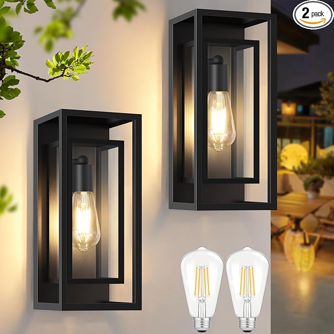 Outdoor Wall Lantern, Exterior Waterproof Black Porch Lights Wall Mounted by Feanron