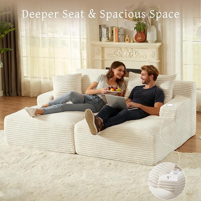 80" Double Chaise Lounge Chair Indoor, Oversized Boneless Couch Comfy - Image 4