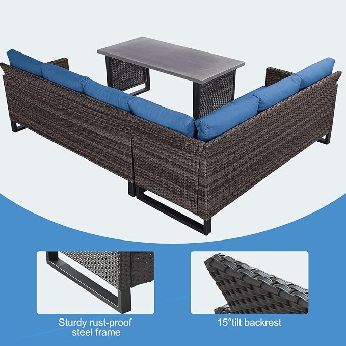 Belord Outdoor Sectional Sofa 6 Seater L Shaped Couch Wicker Patio Conversation - Image 5