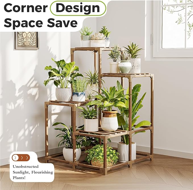 Bamworld Plant Stand Indoor Outdoor Corner Shelf Plant Holder 4-Pot Flower - Image 4