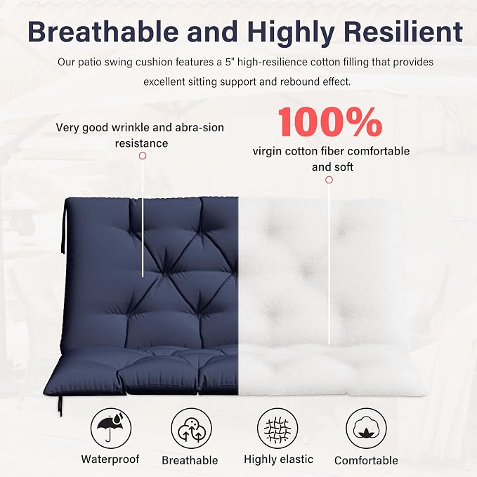 Porch Swing Cushion with Backrest, Waterproof Bench Cushion - Image 4