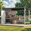 AECOJOY 5x3 FT Outdoor Storage Shed & Hardtop Gazebo Combo, 10x4 FT Metal Lean by AECOJOY