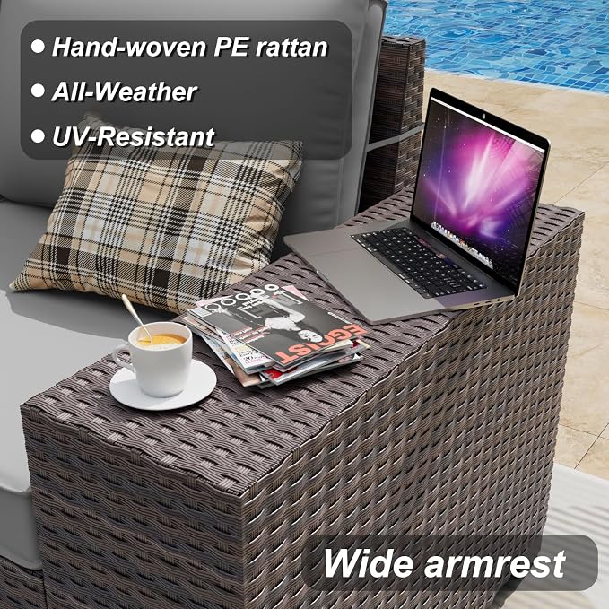 ALAULM 12 Pieces Outdoor Patio Furniture Set Sectional Sofa Sets Brown PE - Image 2