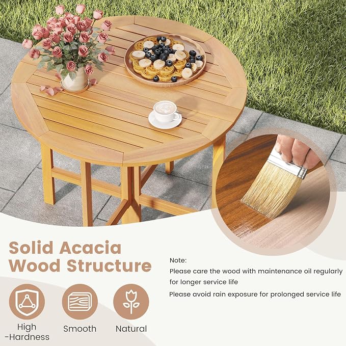 Tangkula 2 Pieces 36 Inches Outdoor Folding Round Dining Table, No Assembly - Image 6