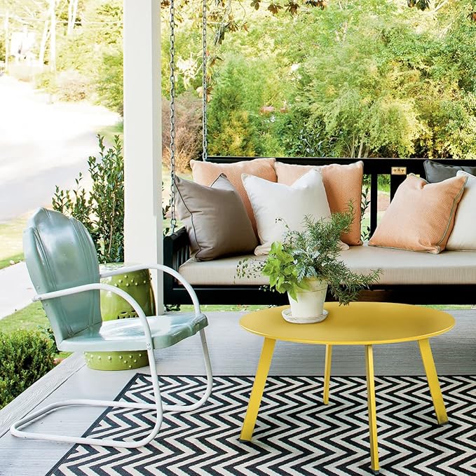 Grand Patio Round Steel Patio Coffee Table, Weather Resistant Outdoor Large - Image 2