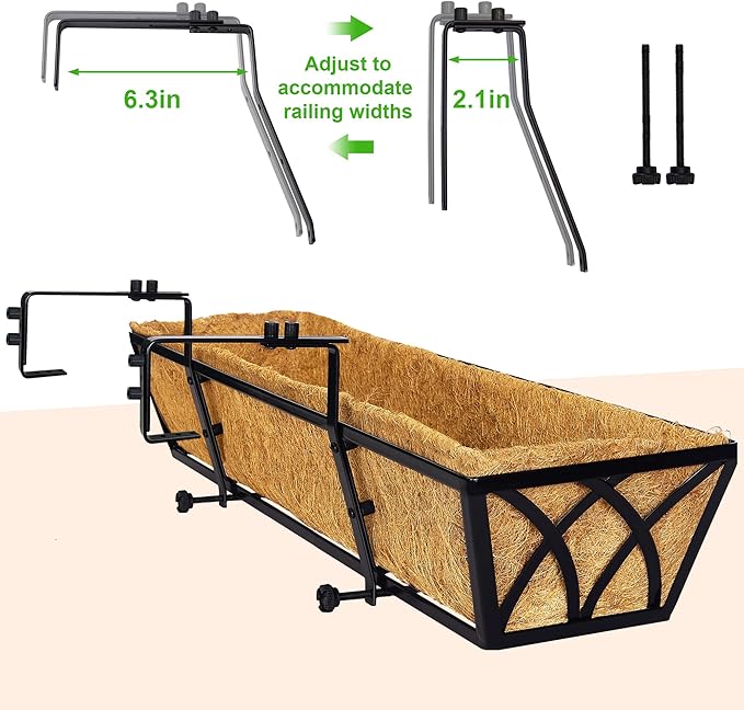 Y&M 30 Inch Window Deck with Coco Liner, Fence Metal Hanging Flower Planter - Image 4